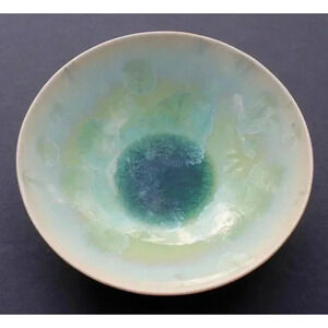 Vintage Signed Green Frosted Art Studio Pottery Bowl